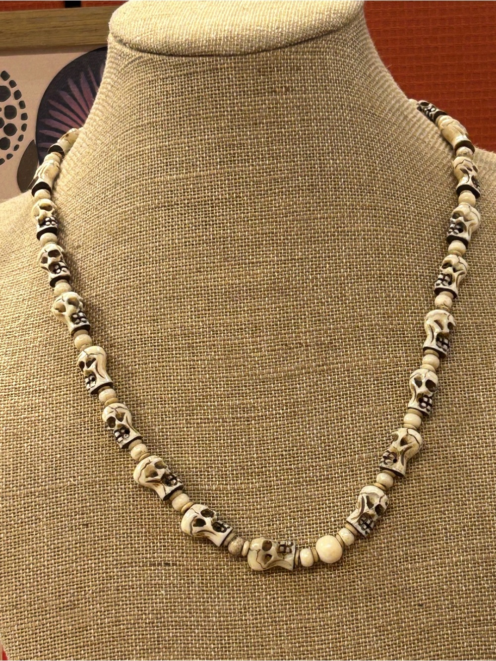 Hand carved Skull necklace made of bone Goth Halloween